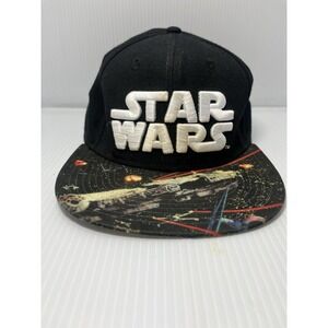 Star Wars Millennium Falcon Snapback Hat Black Embroidered Logo Graphic Brim‎
